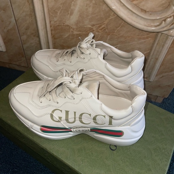 Gucci Rhyton Logo Leather Sneakers - Picture 2 of 4